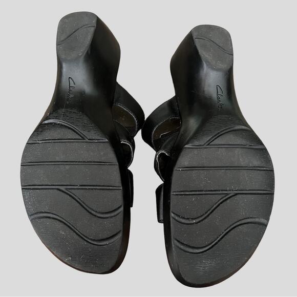 Clarks Bendables Ella Celtic Sandals 8.5 M Black Leather Slides 60481 Comfort - Picture 10 of 12